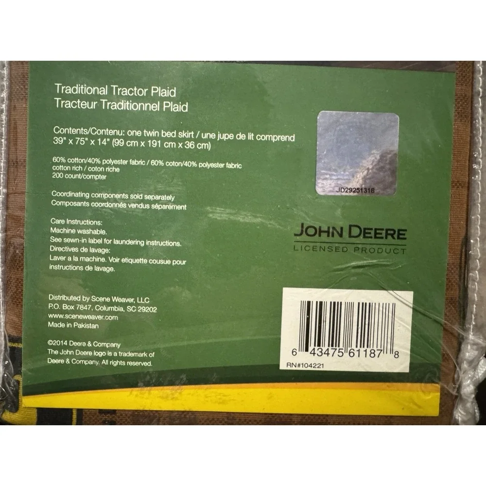 John Deere Twin Bed Skirt‎ Brown Plaid Tractor Farmhouse Bedding Collection NEW
